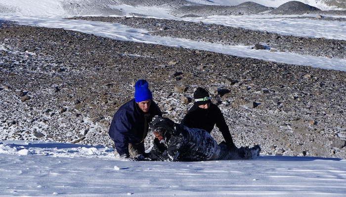 Nhóm leo núi của Linh đang cứu một người đàn ông may mắn sống sót