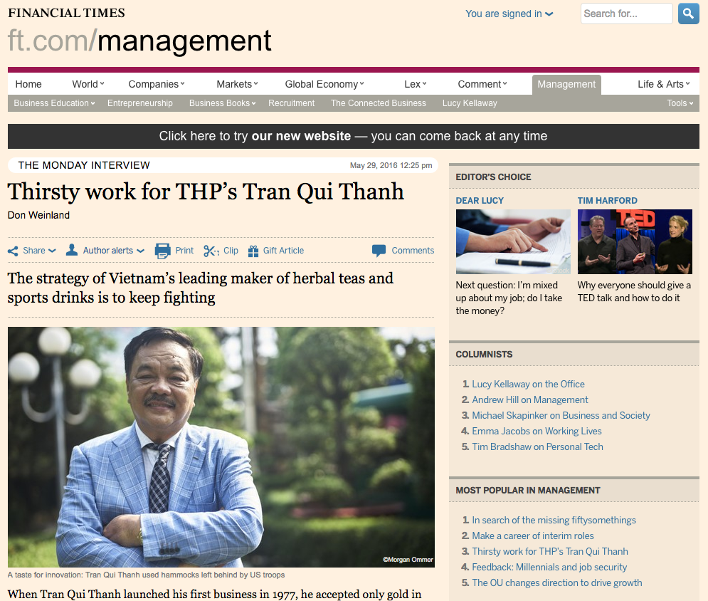 Hình ảnh TS. Trần Quí Thanh trên trang The Financial Times (FT) – tờ nhật báo tiếng Anh chuyên thảo luận, phân tích các vấn đề kinh tế toàn cầu bởi các chuyên gia kinh tế hàng đầu khắp thế giới.